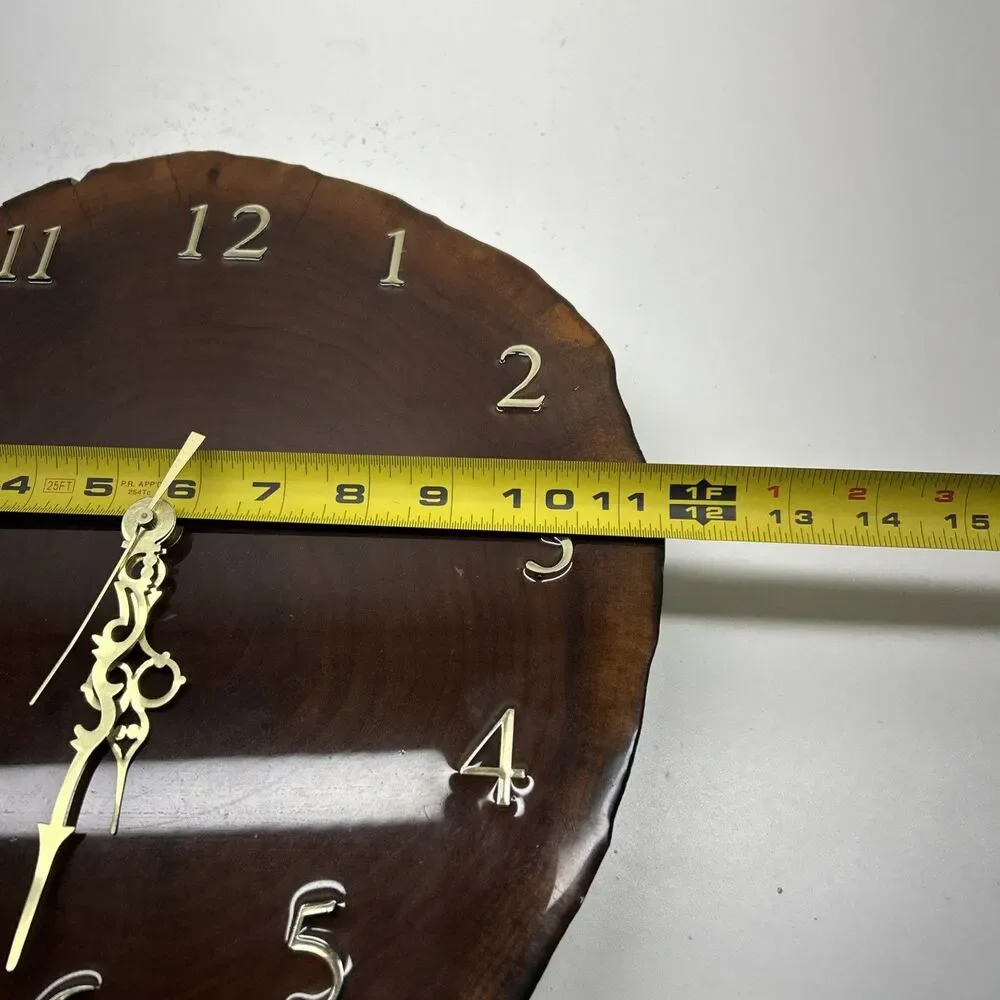 Vintage Handmade Wood Slice Slab Clock Lacquered‎ WORKS ‼️Read Desc‼️